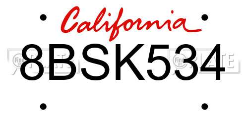 8BSK534 California License Plate
