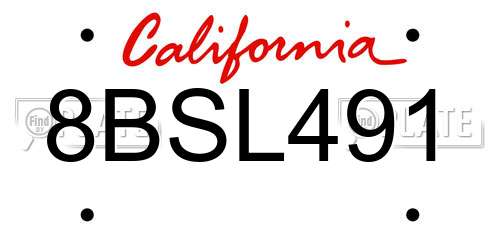 8BSL491 California License Plate