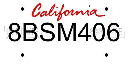 8BSM406 California License Plate