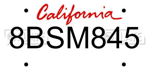 8BSM845 California License Plate