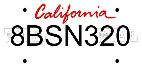 8BSN320 California License Plate