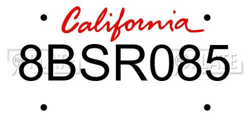 8BSR085 California License Plate