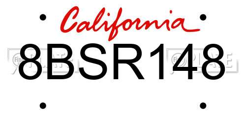 8BSR148 California License Plate