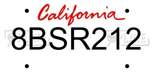 8BSR212 California License Plate