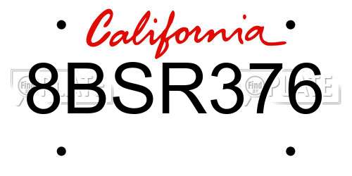8BSR376 California License Plate