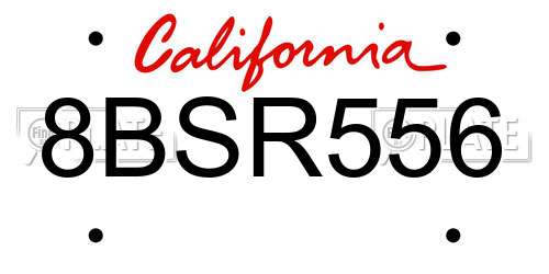 8BSR556 California License Plate