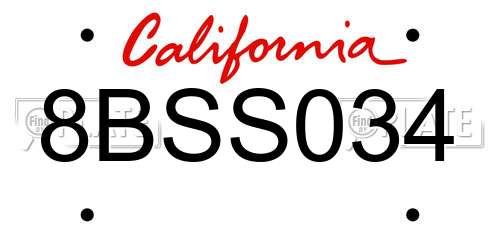 8BSS034 California License Plate