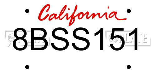 8BSS151 California License Plate