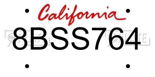 8BSS764 California License Plate