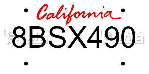 8BSX490 California License Plate
