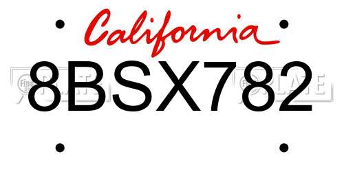 8BSX782 California License Plate