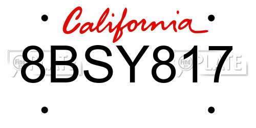 8BSY817 California License Plate