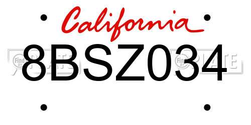8BSZ034 California License Plate