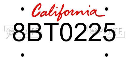 8BT0225 California License Plate