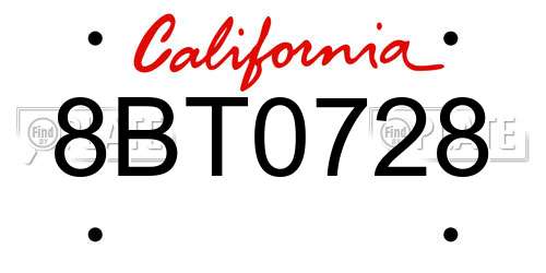 8BT0728 California License Plate