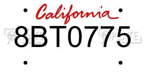 8BT0775 California License Plate