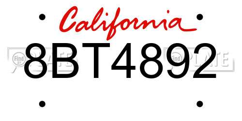 8BT4892 California License Plate