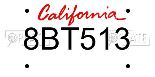 8BT513 California License Plate