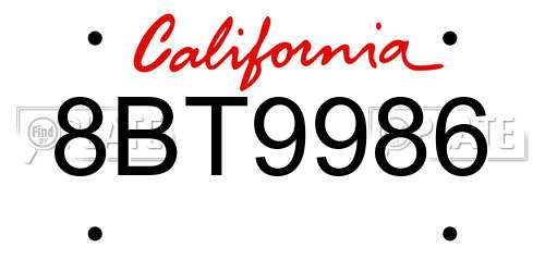 8BT9986 California License Plate