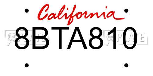 8BTA810 California License Plate