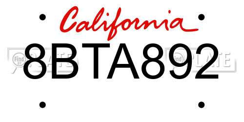 8BTA892 California License Plate