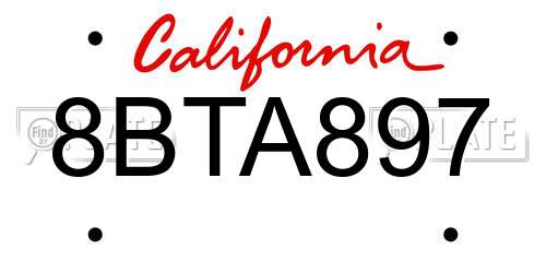8BTA897 California License Plate