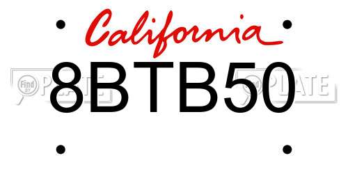 8BTB50 California License Plate