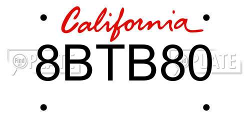 8BTB80 California License Plate
