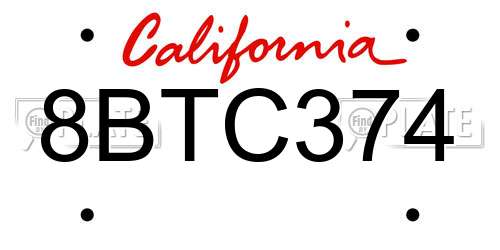 8BTC374 California License Plate
