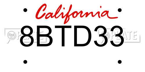 8BTD33 California License Plate