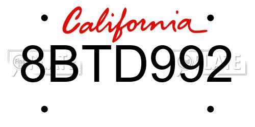 8BTD992 California License Plate