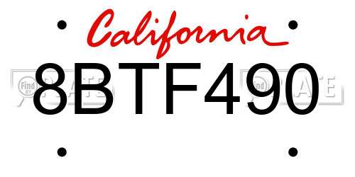 8BTF490 California License Plate