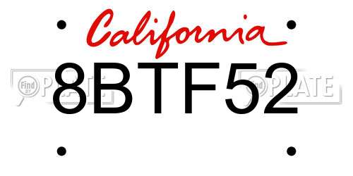 8BTF52 California License Plate