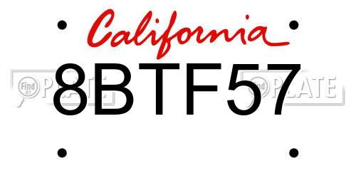 8BTF57 California License Plate
