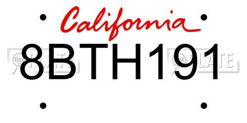 8BTH191 California License Plate