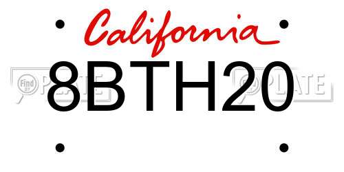 8BTH20 California License Plate