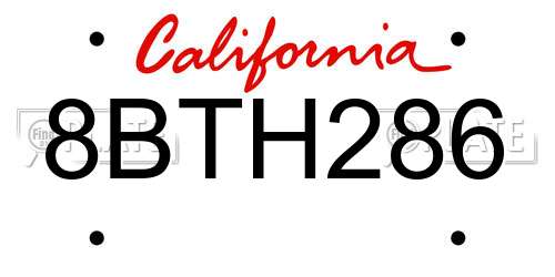 8BTH286 California License Plate