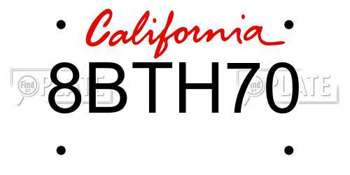 8BTH70 California License Plate