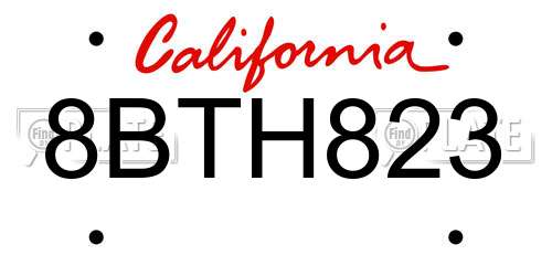 8BTH823 California License Plate