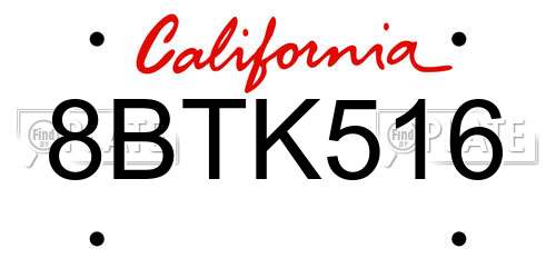 8BTK516 California License Plate