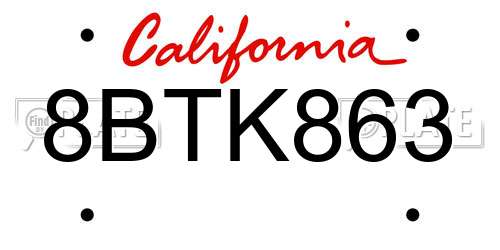 8BTK863 California License Plate