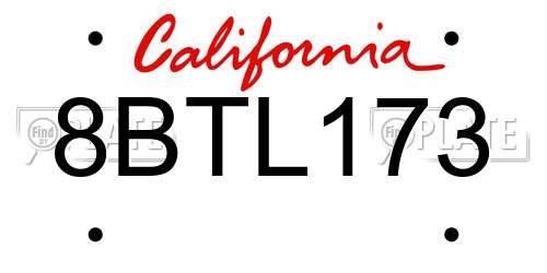 8BTL173 California License Plate