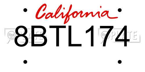 8BTL174 California License Plate