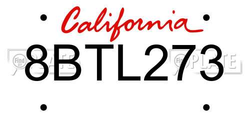 8BTL273 California License Plate