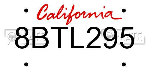 8BTL295 California License Plate