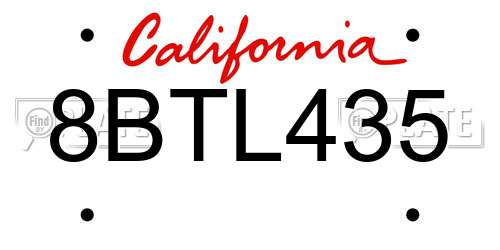 8BTL435 California License Plate