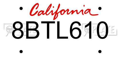 8BTL610 California License Plate