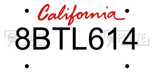 8BTL614 California License Plate