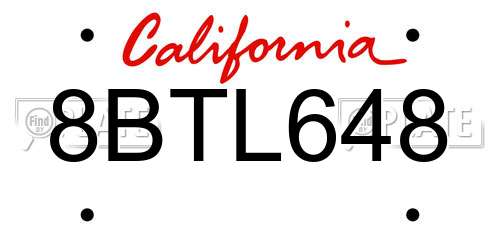 8BTL648 California License Plate