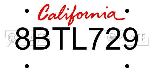 8BTL729 California License Plate
